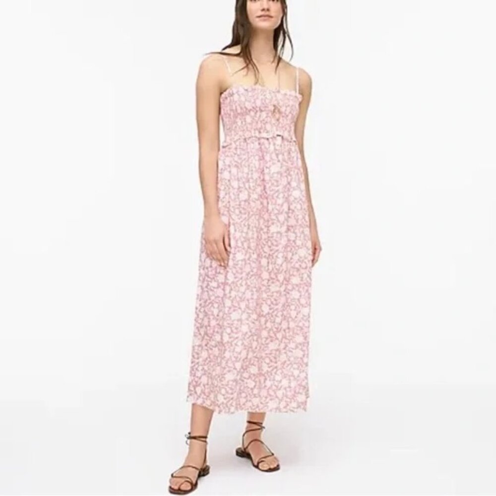 J. Crew Smocked Cotton Poplin Dress Rose Vines Sz M